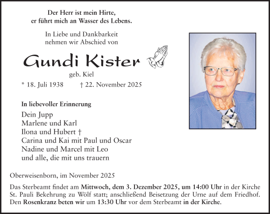 Traueranzeige von Gundi Kister von FZ
