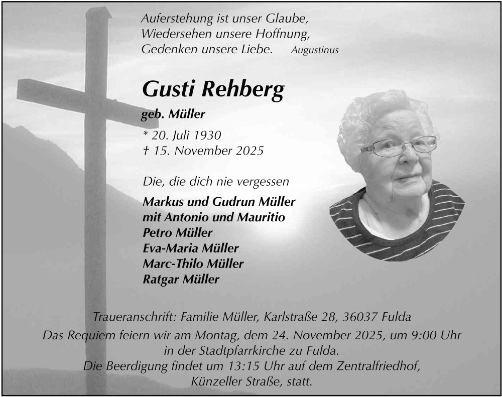  Traueranzeige für Gusti Rehberg vom 21.11.2025 aus FZ