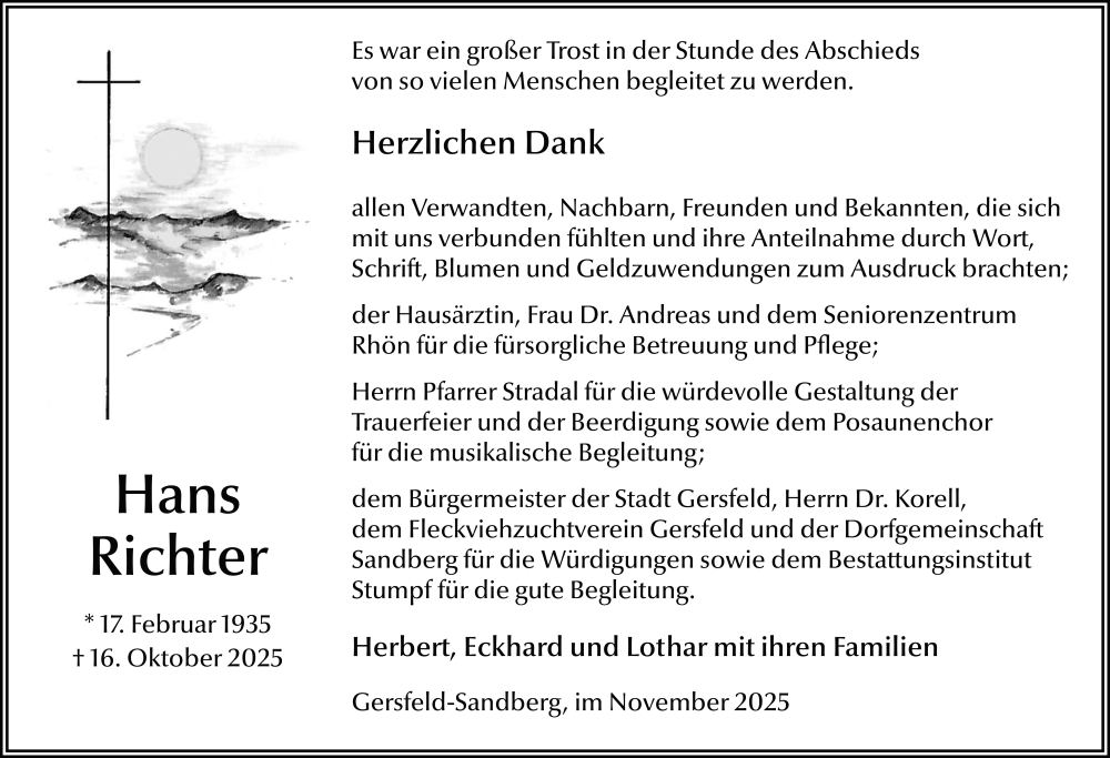  Traueranzeige für Hans Richter vom 29.11.2025 aus FZ