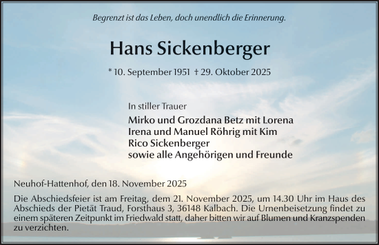 Traueranzeige von Hans Sickenberger von FZ