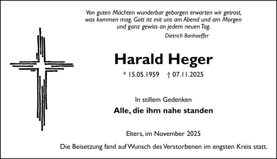 Traueranzeige von Harald Heger von FZ