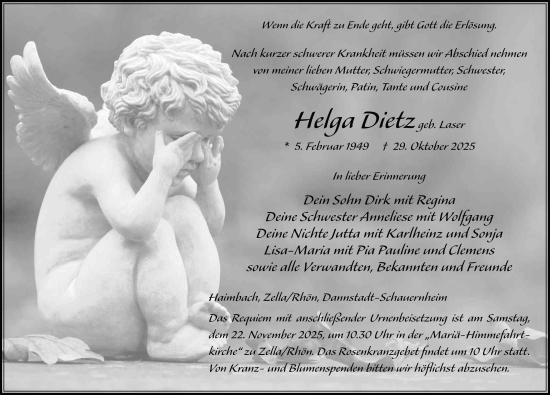 Traueranzeige von Helga Dietz von FZ