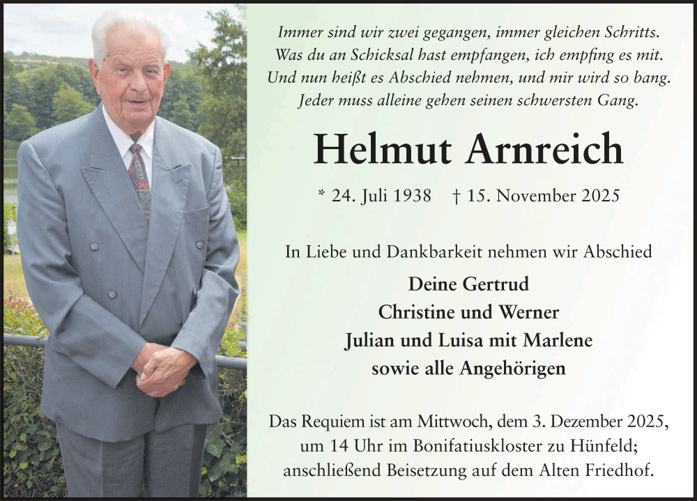  Traueranzeige für Helmut Arnreich vom 29.11.2025 aus FZ