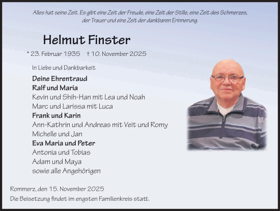 Traueranzeige von Helmut Finster von FZ