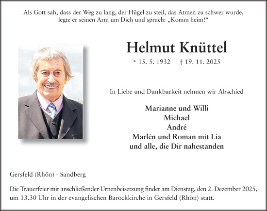 Traueranzeige von Helmut Knüttel von FZ
