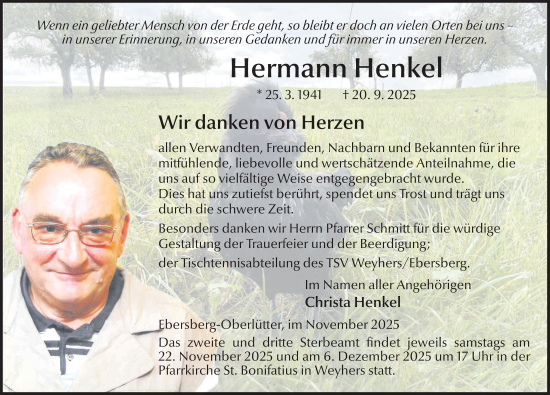 Traueranzeige von Hermann Henkel von FZ