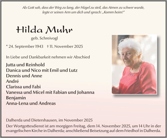 Traueranzeige von Hilda Muhr von FZ