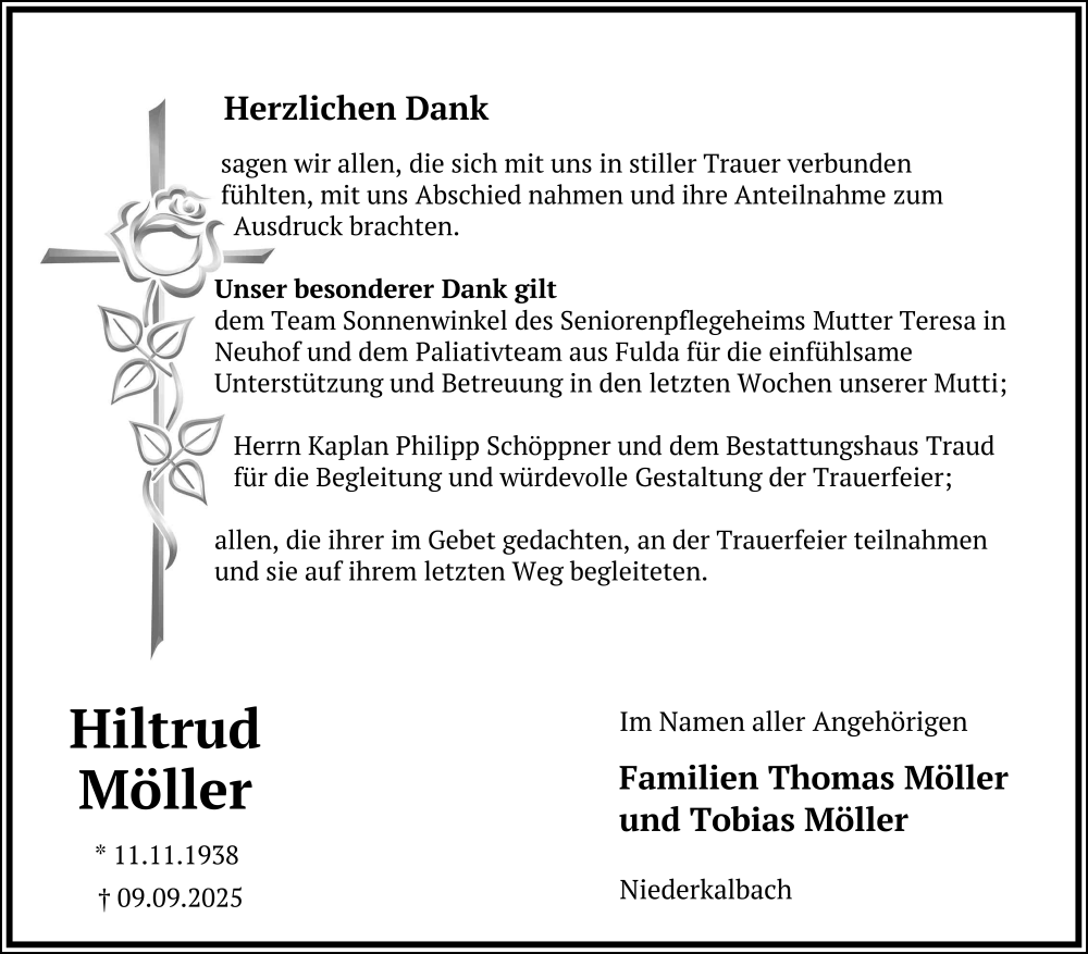  Traueranzeige für Hiltrud Möller vom 22.11.2025 aus FZ