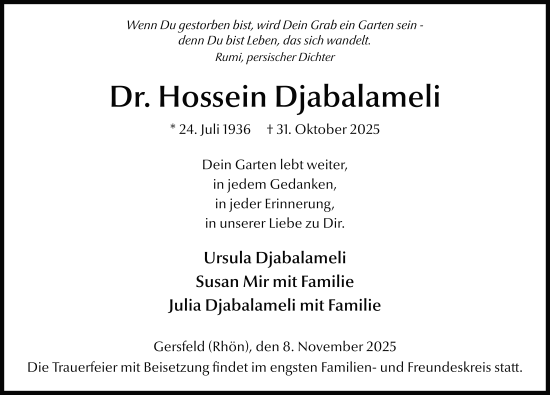 Traueranzeige von Hossein Djabalameli von FZ