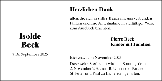 Traueranzeige von Isolde Beck von FZ
