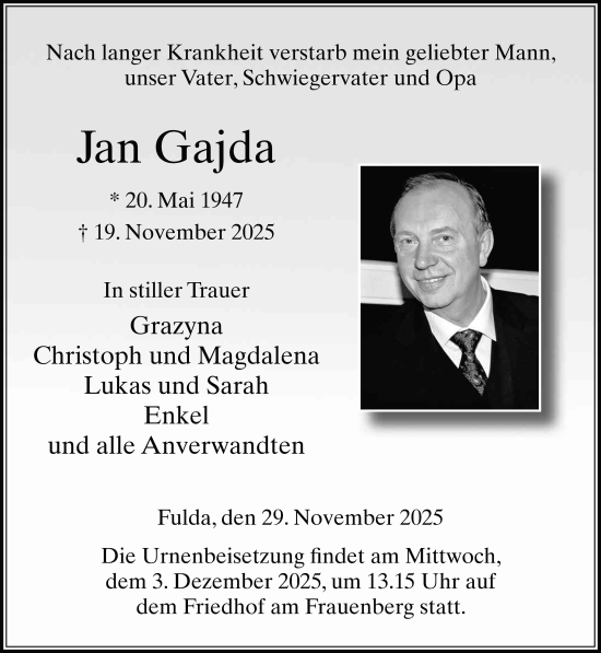 Traueranzeige von Jan Gajda von FZ