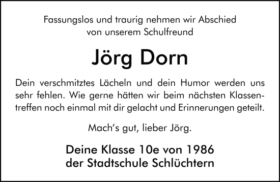 Traueranzeige von Jörg Dorn von FZ