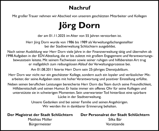 Traueranzeige von Jörg Dorn von FZ