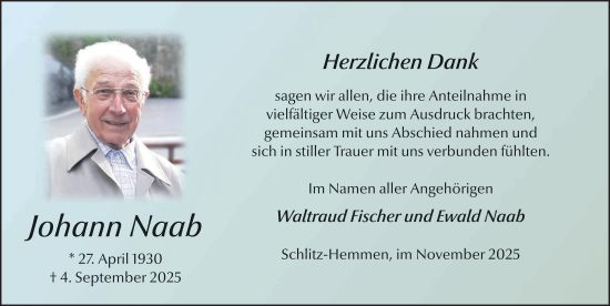 Traueranzeige von Johann Naab von FZ