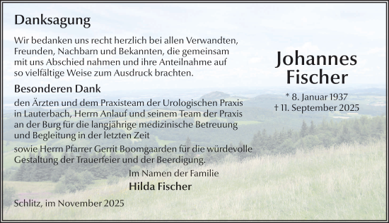 Traueranzeige von Johannes Fischer von FZ