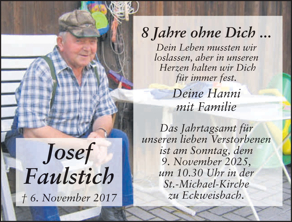  Traueranzeige für Josef Faulstich vom 06.11.2025 aus FZ