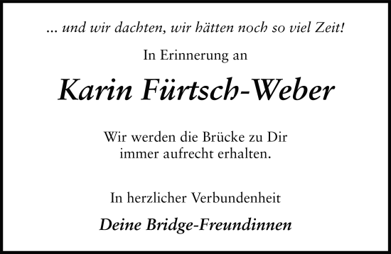 Traueranzeige von Karin Fürtsch-Weber von FZ