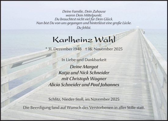 Traueranzeige von Karlheinz Wahl von FZ