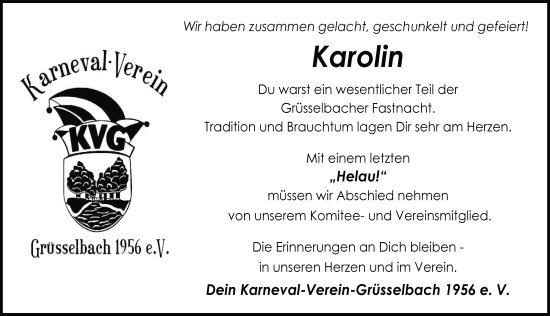 Traueranzeige von Karolin Hahn-Schwalbach von FZ