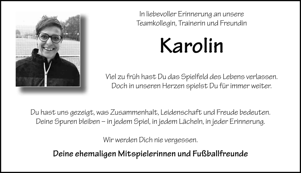  Traueranzeige für Karolin Hahn-Schwalbach vom 06.11.2025 aus FZ