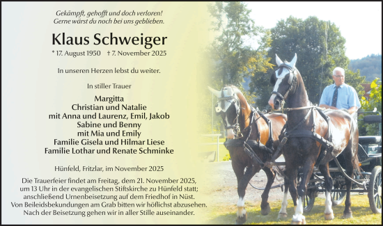 Traueranzeige von Klaus Schweiger von FZ