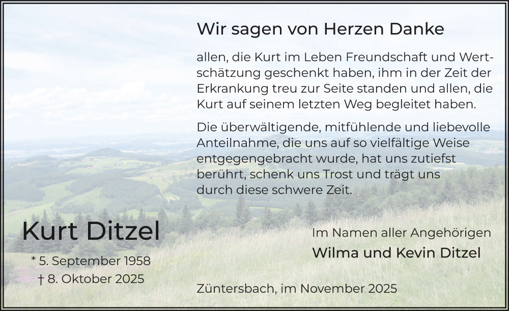  Traueranzeige für Kurt Ditzel vom 15.11.2025 aus FZ