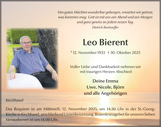 Traueranzeige von Leo Bierent von FZ