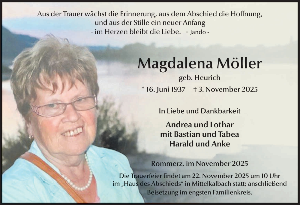  Traueranzeige für Magdalena Möller vom 22.11.2025 aus FZ