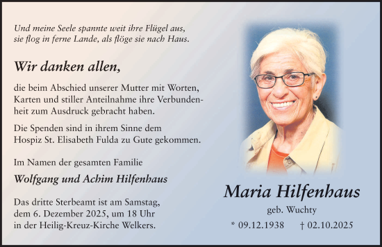 Traueranzeige von Maria Hilfenhaus von FZ