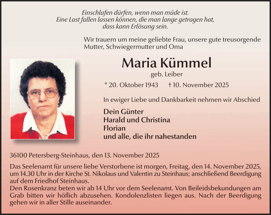 Traueranzeige von Maria Kümmel von FZ