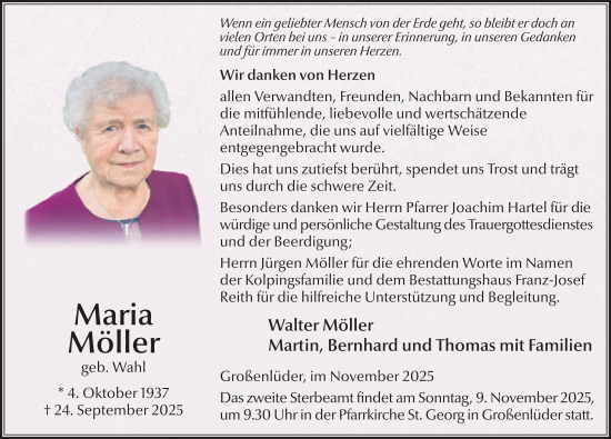 Traueranzeige von Maria Möller von FZ