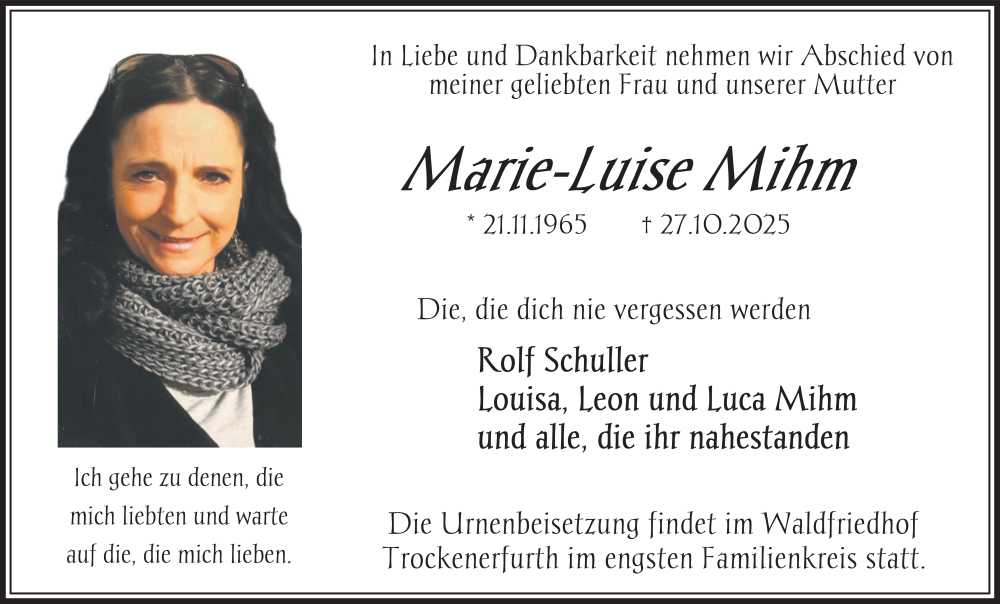  Traueranzeige für Marie-Luise Mihm vom 18.11.2025 aus FZ