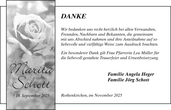 Traueranzeige von Marita Schott von FZ