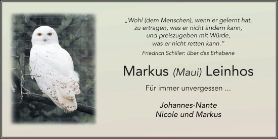 Traueranzeige von Markus Leinhos von FZ