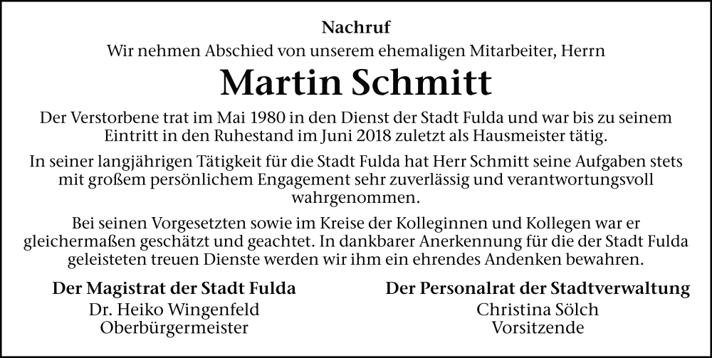  Traueranzeige für Martin Schmitt vom 07.11.2025 aus FZ