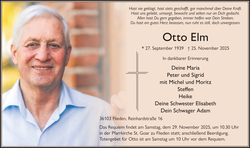  Traueranzeige für Otto Elm vom 27.11.2025 aus FZ