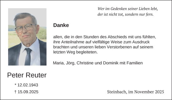 Traueranzeige von Peter Reuter von FZ