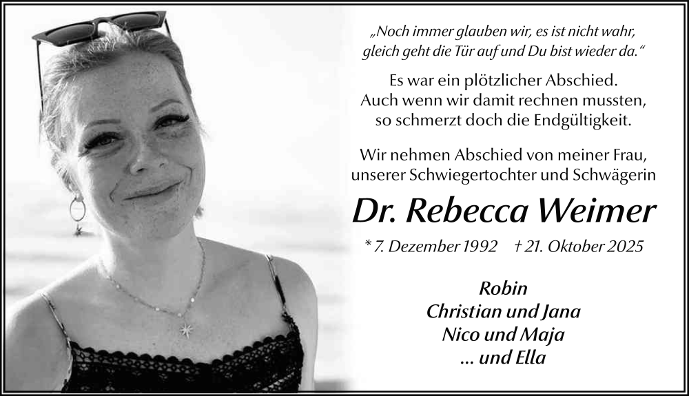  Traueranzeige für Rebecca Weimer vom 11.11.2025 aus FZ