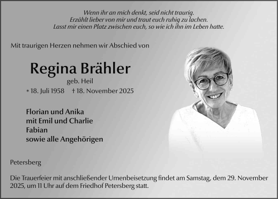 Traueranzeige von Regina Brähler von FZ