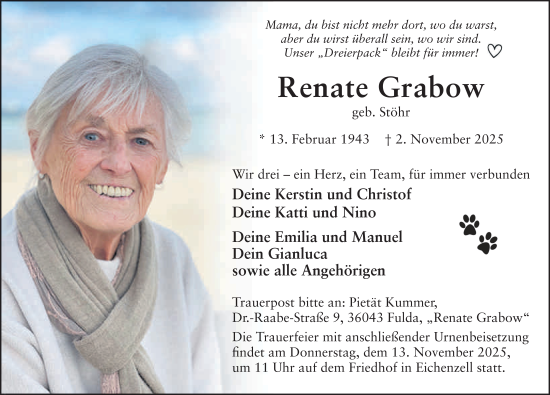 Traueranzeige von Renate Grabow von FZ