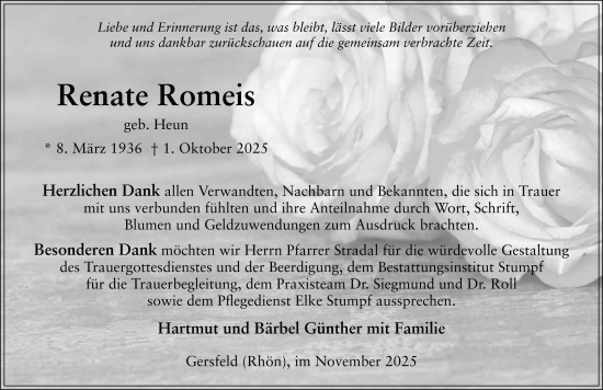 Traueranzeige von Renate Romeis von FZ