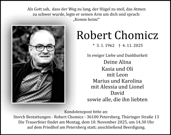 Traueranzeige von Robert Chomicz von FZ
