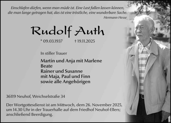 Traueranzeige von Rudolf Auth von FZ