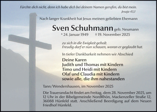 Traueranzeige von Sven Schuhmann von FZ