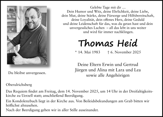 Traueranzeige von Thomas Heid von FZ