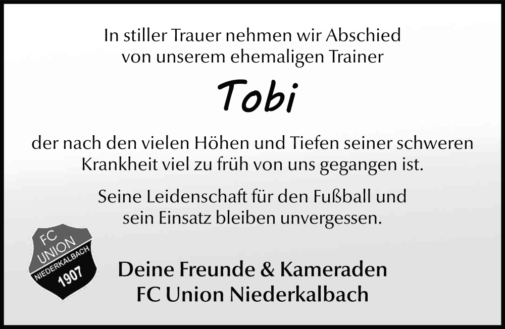  Traueranzeige für Tobi  vom 15.11.2025 aus FZ