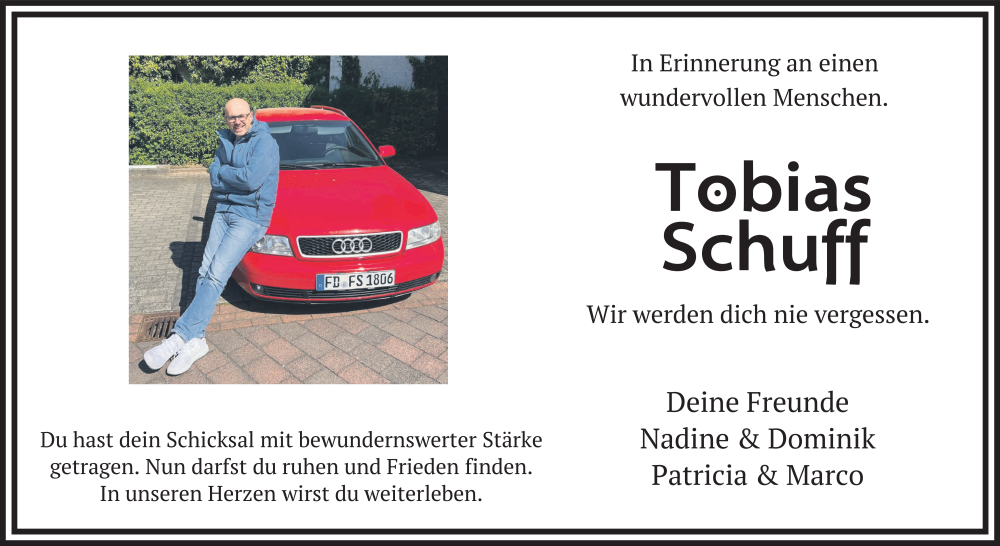  Traueranzeige für Tobias Schuff vom 15.11.2025 aus FZ