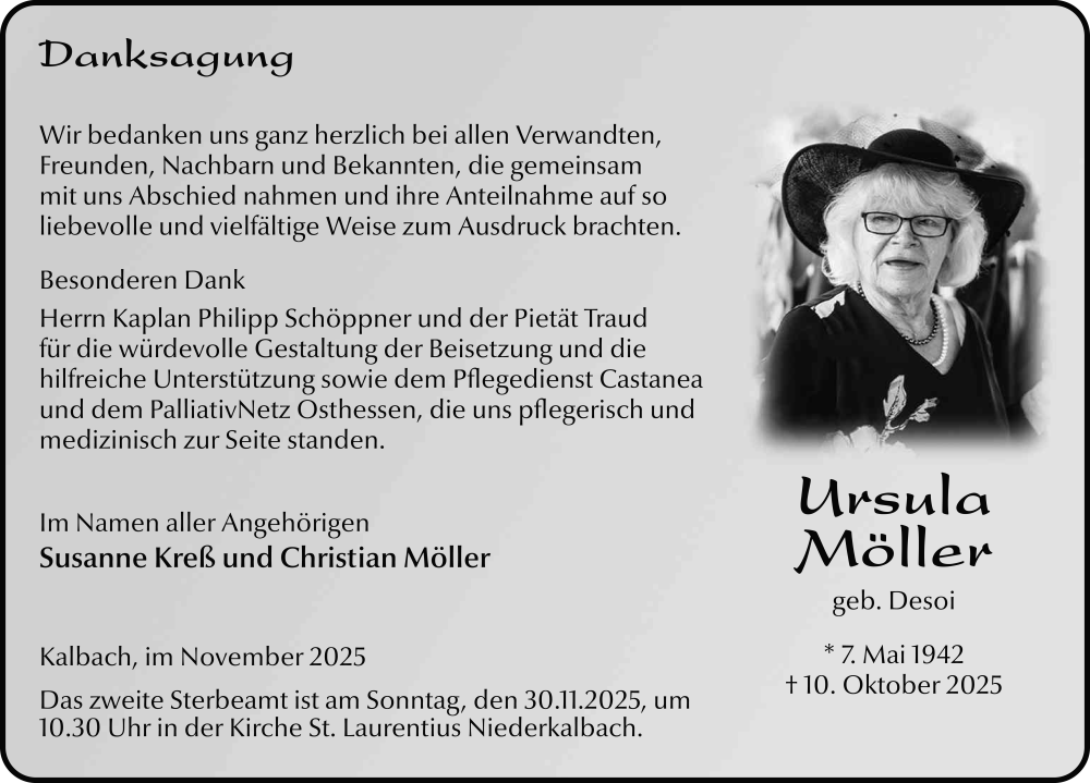  Traueranzeige für Ursula Möller vom 26.11.2025 aus FZ