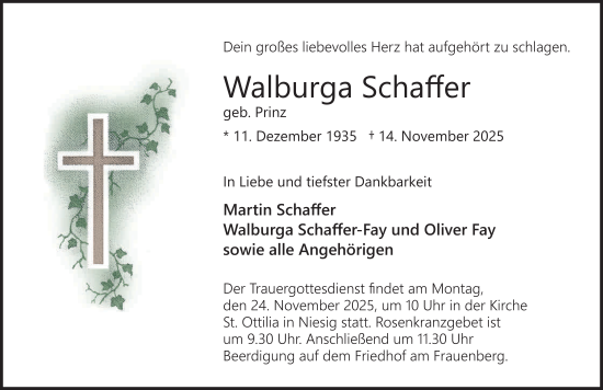 Traueranzeige von Walburga Schaffer von FZ