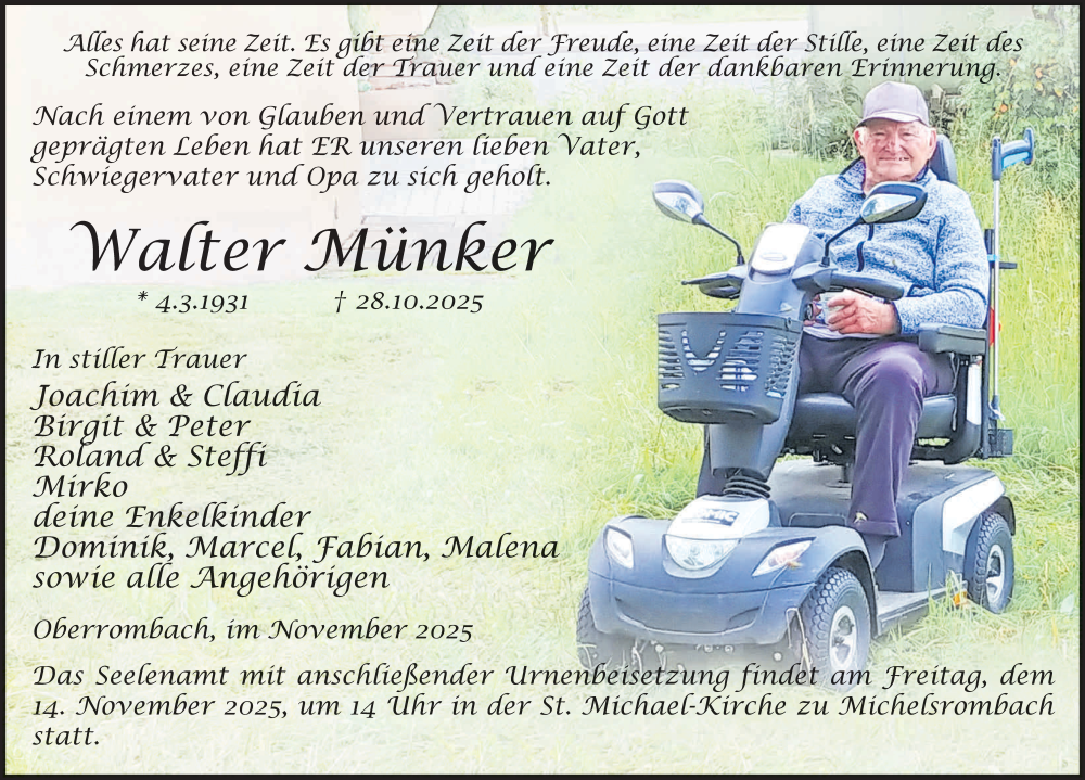  Traueranzeige für Walter Münker vom 10.11.2025 aus FZ